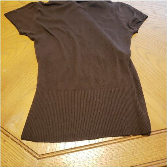BCX Juniors Large Brown Short Sleeve V-neck Knit Shirt - Picture 7 of 10